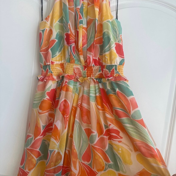 Vince Camuto NWT Size 12 Sleeveless Chiffon Vibrant Multicolor Midi Dress - Picture 5 of 8